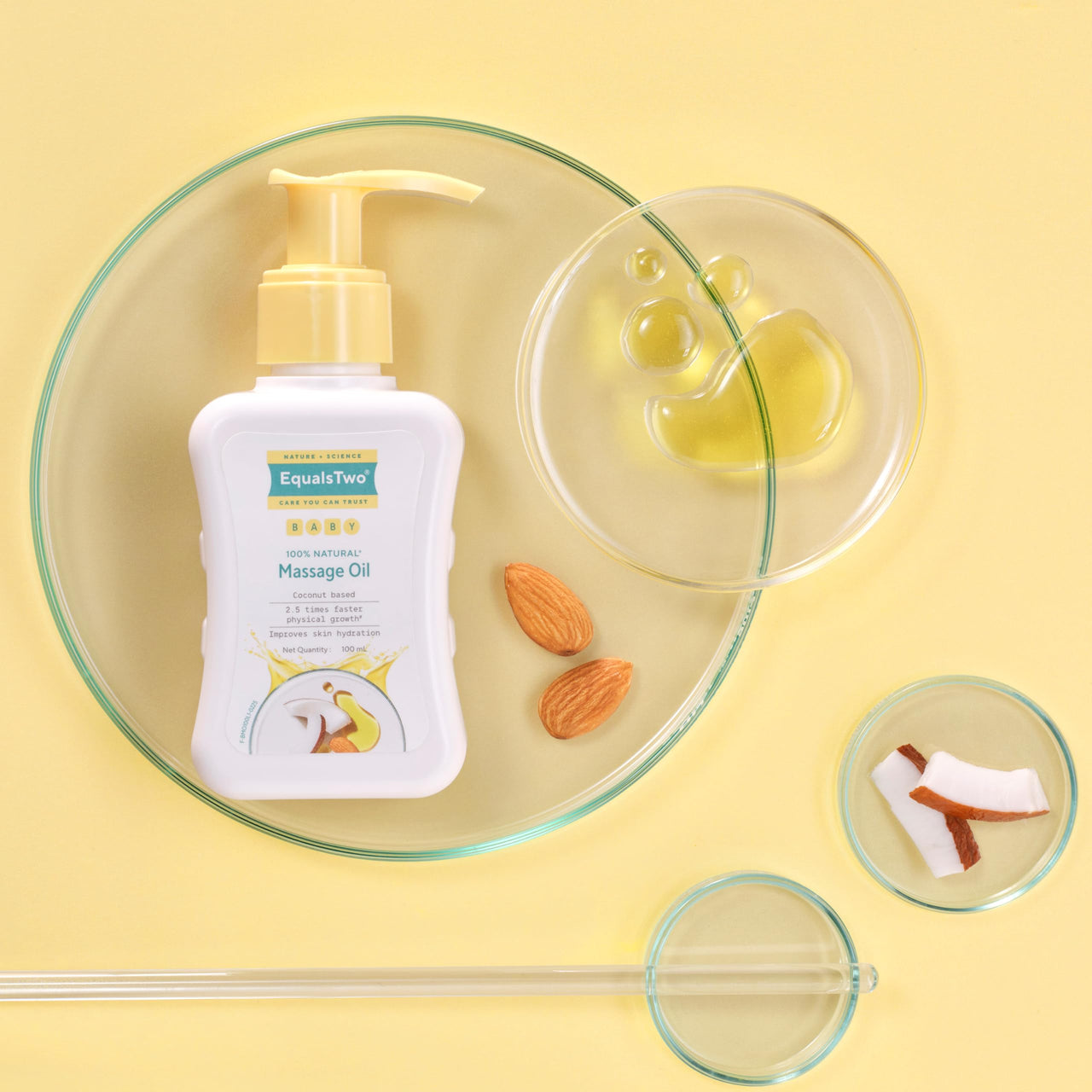 EQUALSTWO Nourishing Baby Massage Oil, 100ml, 100% Natural Non-Greasy Moisturizing Baby Oil for New Born, Strengthen Muscles & Bones, All Skin Types, Hypoallergenic, Dermatologically Tested(Pack 2)