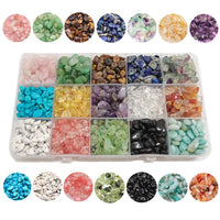 GangGangHao 1888 Pcs Natural Chip Stone Beads About 500g Irregular Gemstones Healing Crystal Loose Rocks Bead Hole Drilled DIY for Bracelet Jewelry Making Crafting (5-8mm, 15 Color Mix-S1) 15 Color-S1