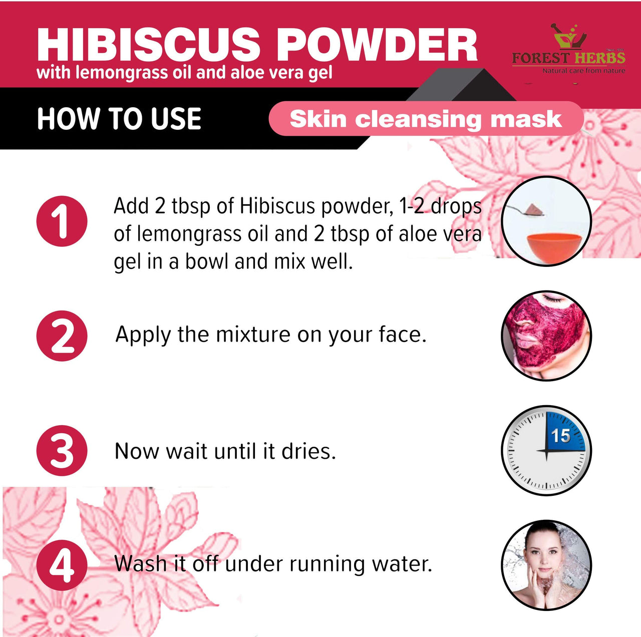 The Forest Herbs Natural Care From Nature Pure Hibiscus Flower Powder 200g (Pack Of 1) | Ideal for Hair pack, Face pack, Eating, and Hibiscus tea | Gudhal Ka Phool Powder | 100% Pure and Natural, No Preservatives