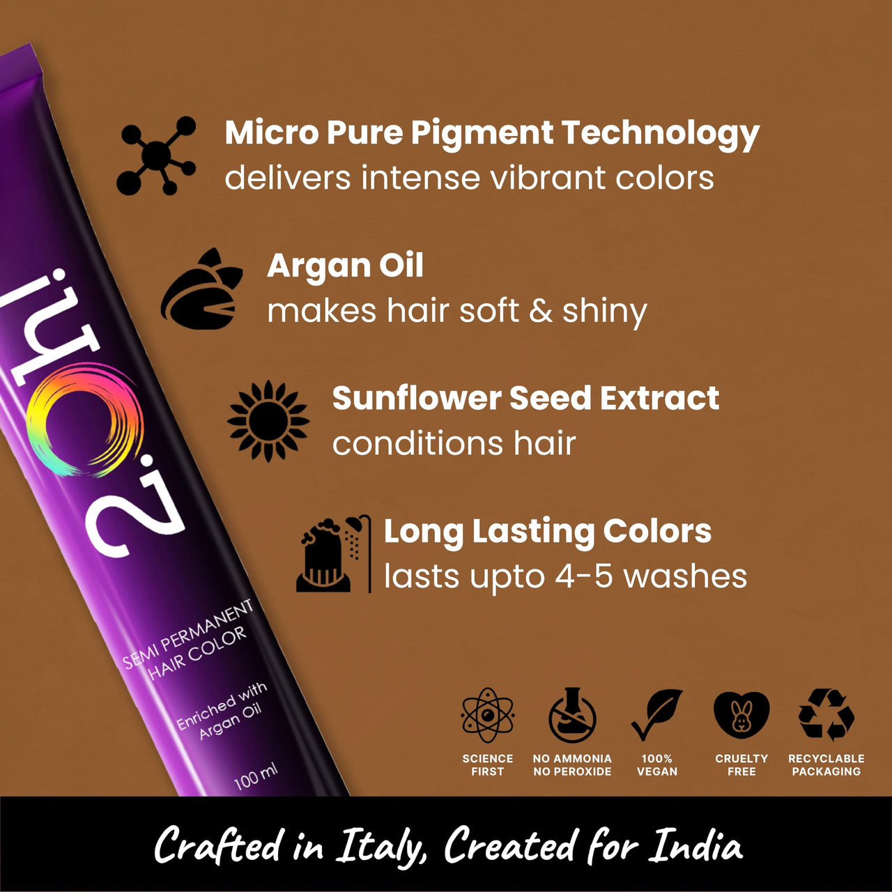 2.Oh! Italian- Caramel Brown Hair Color For Women & Men | Ammonia-Free DIY Semi Permanent Hair Color | Enriched with Argan Oil | Lasts upto 4-5 Washes | Pack of 2