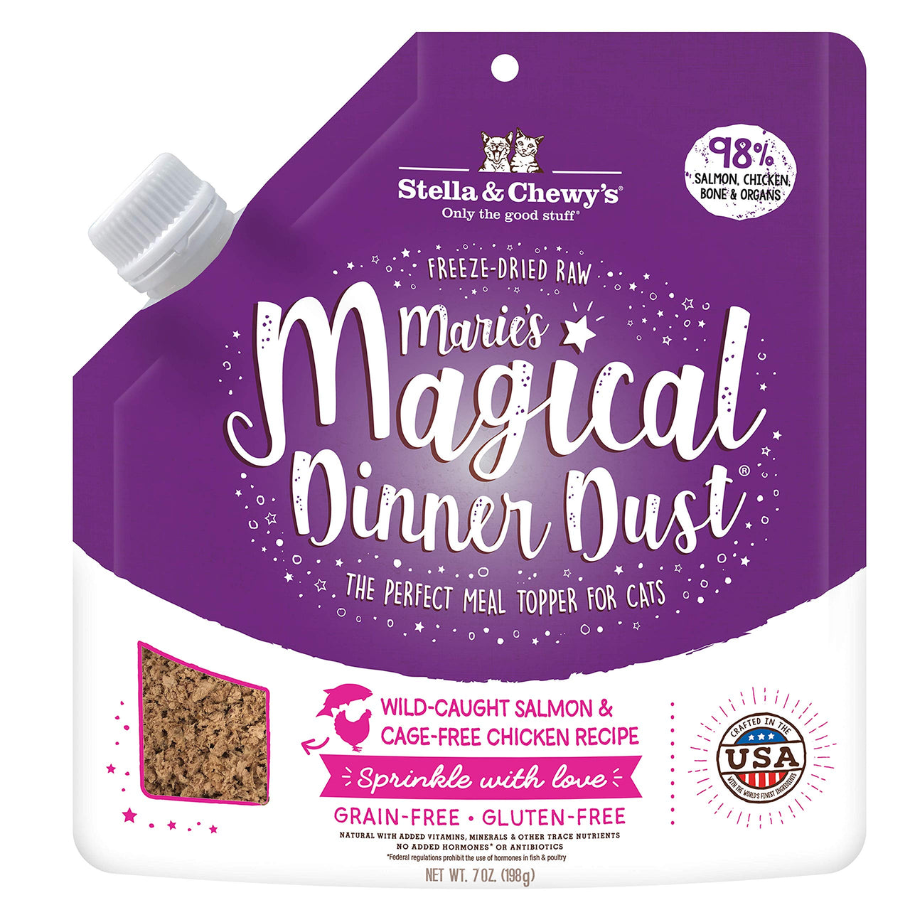 Stella & Chewy's  Freeze-Dried Raw Marie’s Magical Dinner Dust – Grain Free, Protein Rich Cat & Kitten Food Topper – Wild-Caught Salmon & Cage-Free Chicken Recipe – 7 oz Bag Salmon & Chicken 7 Ounce (Pack of 1)