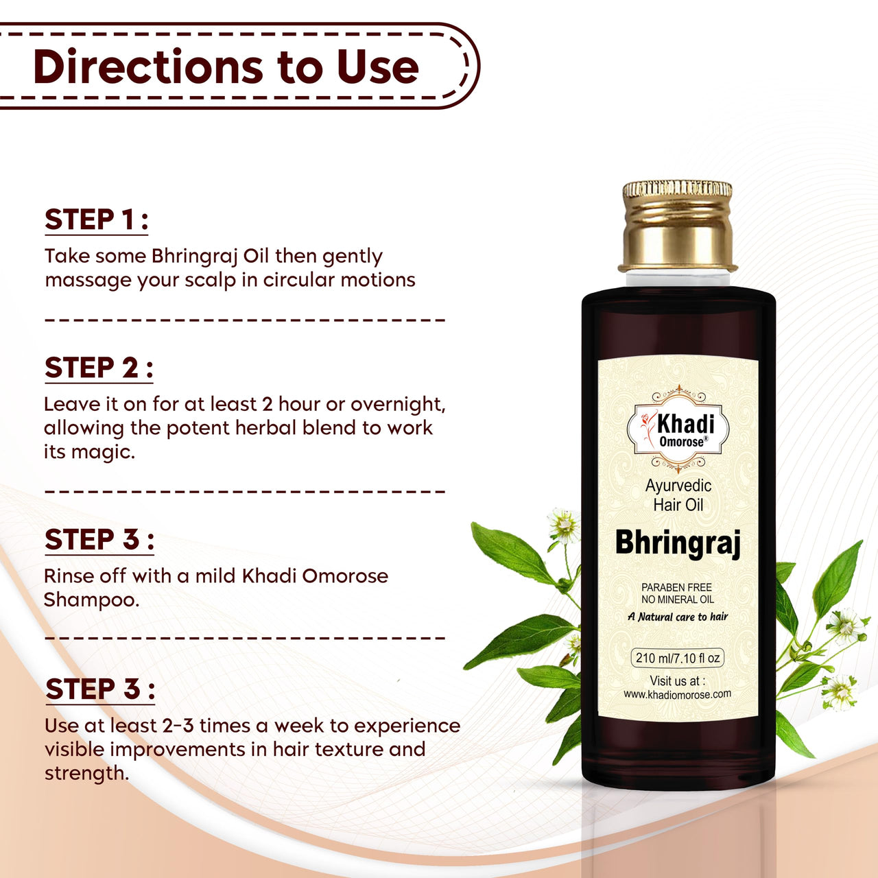 Khadi Omorose Bhringraj Hair Oil |Controls Hair Fall | Promotes Healthy Hair Growth | Mineral Oil Free | Makes Hair Strong, 210ml