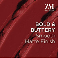 ZM Zayn & Myza Rich Matte Lipstick, Smooth and Light Weight, Intense Color in one Swipe, High Pigmentation Bullet Lip Stick Enriched with Argan oil, Murumuru and Shea Butter, 4.2 g (Mellow Drama)