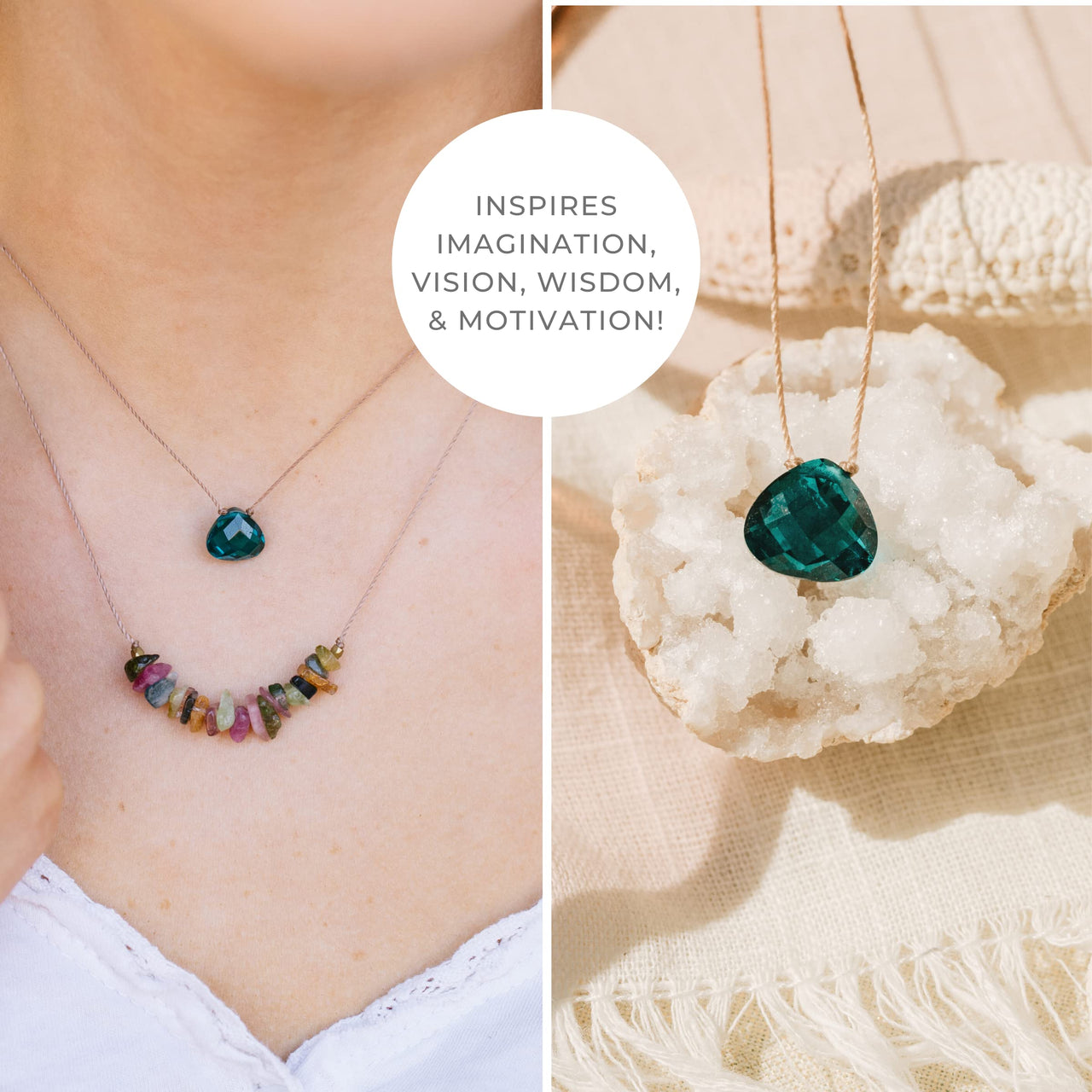 SoulKu Soul Shine Handmade Necklace, Empowering Jewelry With Healing Crystal, Inspirational Jewelry For Women, Mom & Sister, 2"" Extender With Lobster Clasp, 16"" Nylon Cord (Peacock Blue, Dream) Peacock Blue