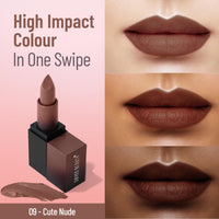 Swiss Beauty Hd Matte Pigmented Smudge Proof Lipstick | Creamy Matte Long Stay Lipstick | Cute Nude, 3.4g