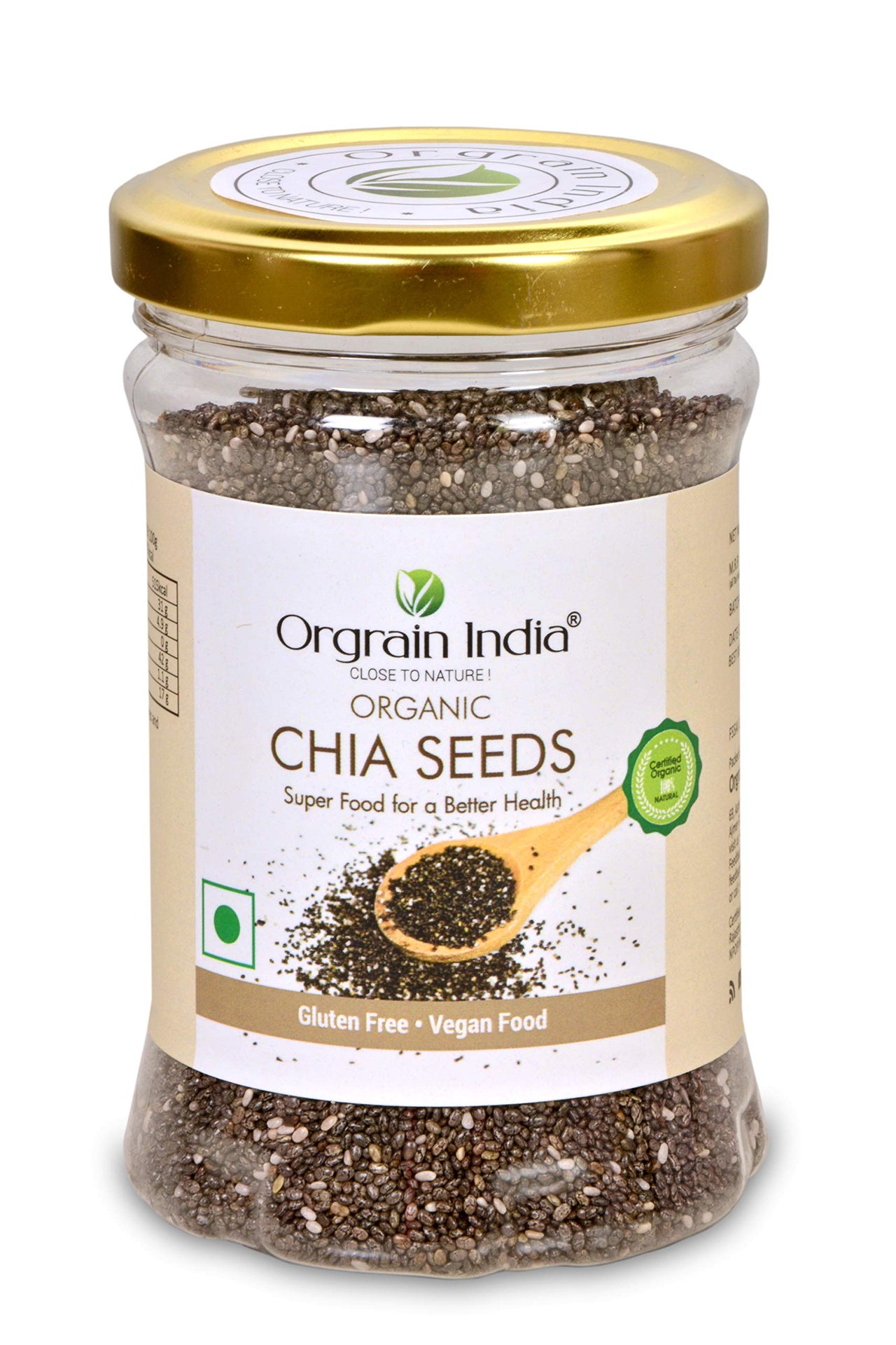 Orgrain India Organic Chia Seeds 640g (Pack of 4 * 160g)