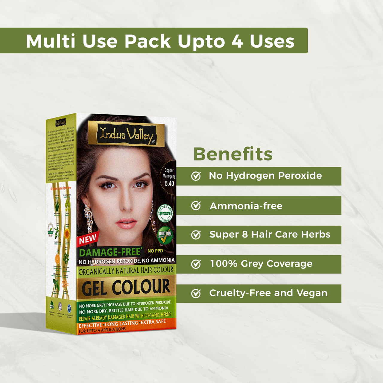 INDUS VALLEY Damage Free Natural Gel Hair Colour for Women | Ammonia & PPD Free Organic Hair Colour with 100% Grey Coverage, Long Lasting Conditioning Hair Color | Copper Mahogany 5.40-220 ml