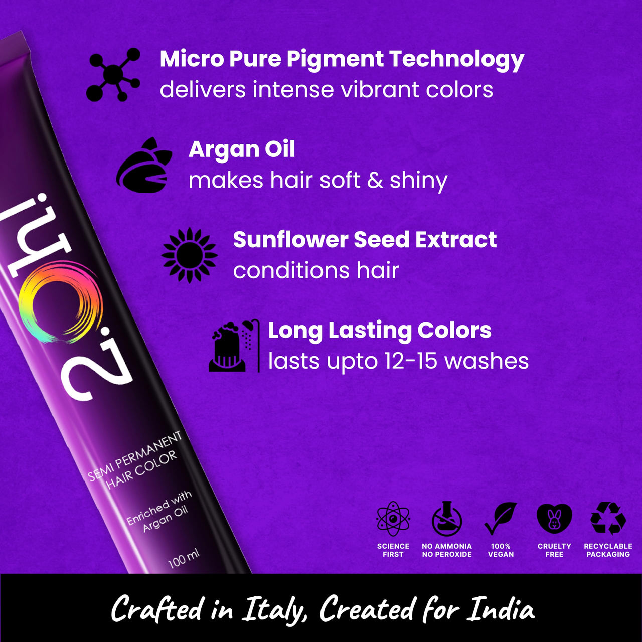 2.Oh! Italian- Violet Hair Color For Women & Men | Ammonia-Free DIY Semi Permanent Hair Color | Enriched with Argan Oil | Lasts upto 12-15 Washes | Pack of 2