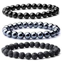 WRCXSTONE Natural 8mm Gorgeous Semi-Precious Gemstones Healing Crystal Stretch Beaded Bracelet Unisex 3 Pieces a Set