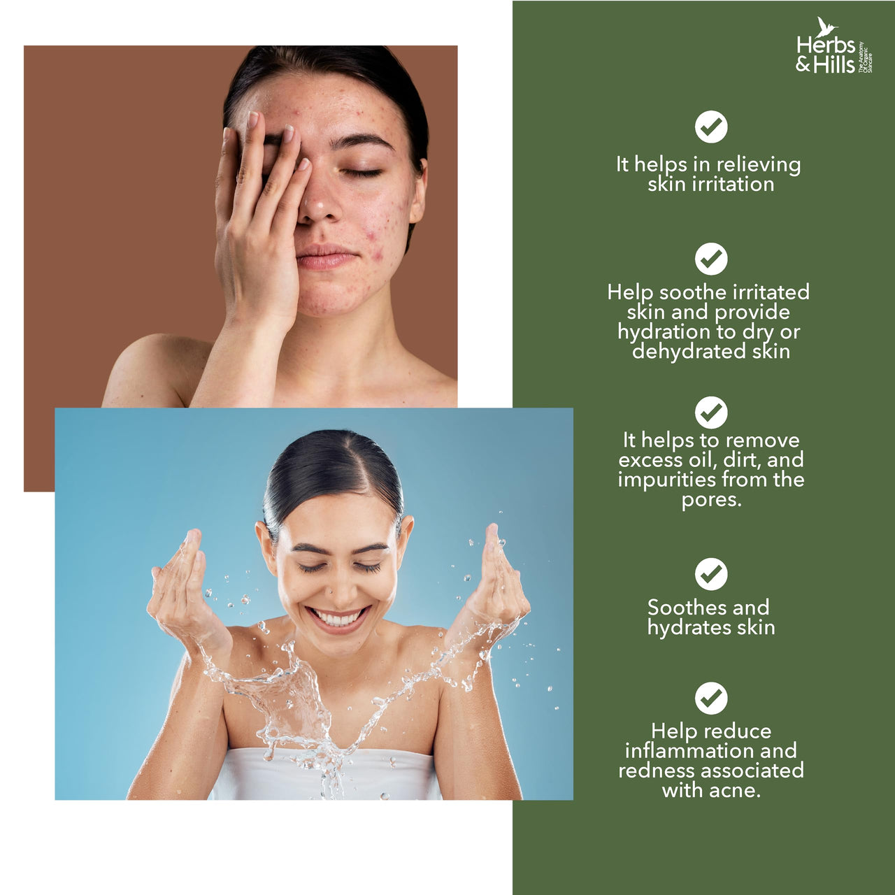 Herbs & Hills Clarifying Tea Tree Face Wash 100ml Anti Acne, Organic & Natural | Help to Clear Excess Oil | Remove Impurities and Prevent Pimples | Relieving Skin Irritation
