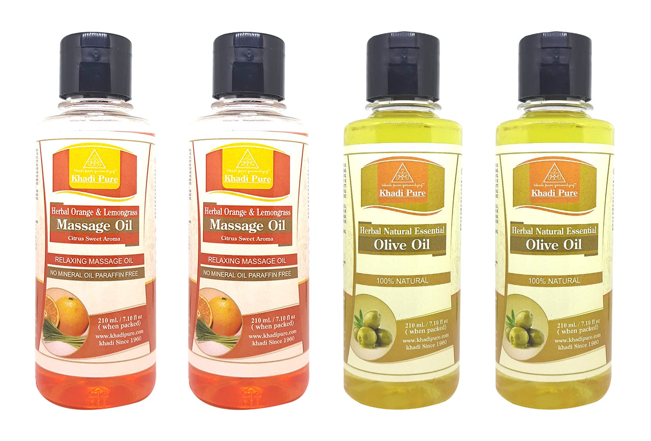 Khadi Pure Olive & Orange Lemongrass SLS Massage Oil, 210 ml (Pack of 4),Multicolour,KPOLIVEORNGSLSMOX2(EACH)