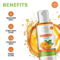 OG BEAUTY Natural CitraGlow Vitamin C Face Toner for Hydrating, Revitalizing, Tightening Pores, and Restoring pH Balance | Free from Alcohol, Paraben, Silicon Oil & Harsh Chemicals |100 ML