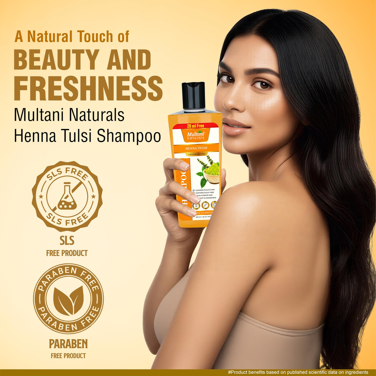 Multani Naturals Henna & Tulsi Shampoo (270 ml) | For Silkier & Denser Hair | Improves Scalp Health | For Hair Growth & Dandruff Control | SLS & Paraben Free | Dermatologically Tested