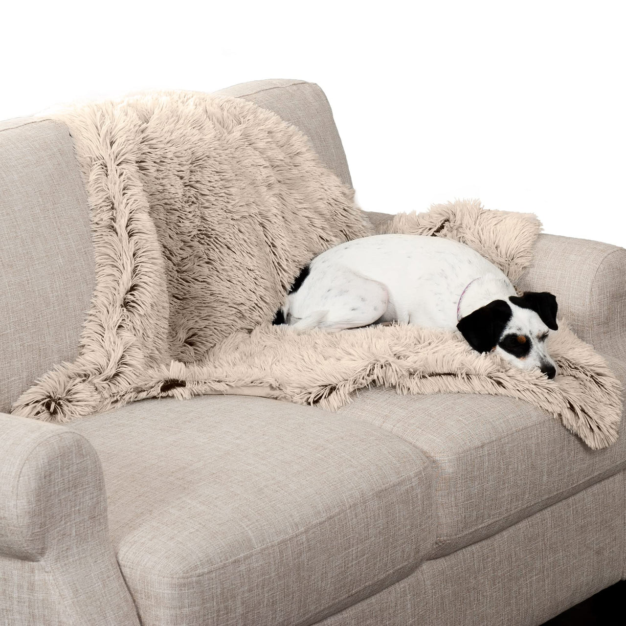 Furhaven Waterproof Throw Blanket for Dogs & Indoor Cats, Washable - Shaggy Plush Calming Long Faux Fur & Velvet Dog Blanket - Taupe, Medium Blanket - Long Faux Fur (Taupe) 40.0"L x 30.0"W x 0.3"Th Waterproof Only