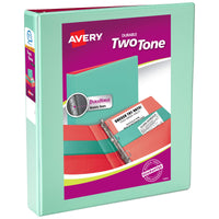 Avery(R) Two-Tone Durable View 3 Ring Binder, 1-1/2 Inch Slant Rings, 1 Mint/Coral Binder (17289) 1.5