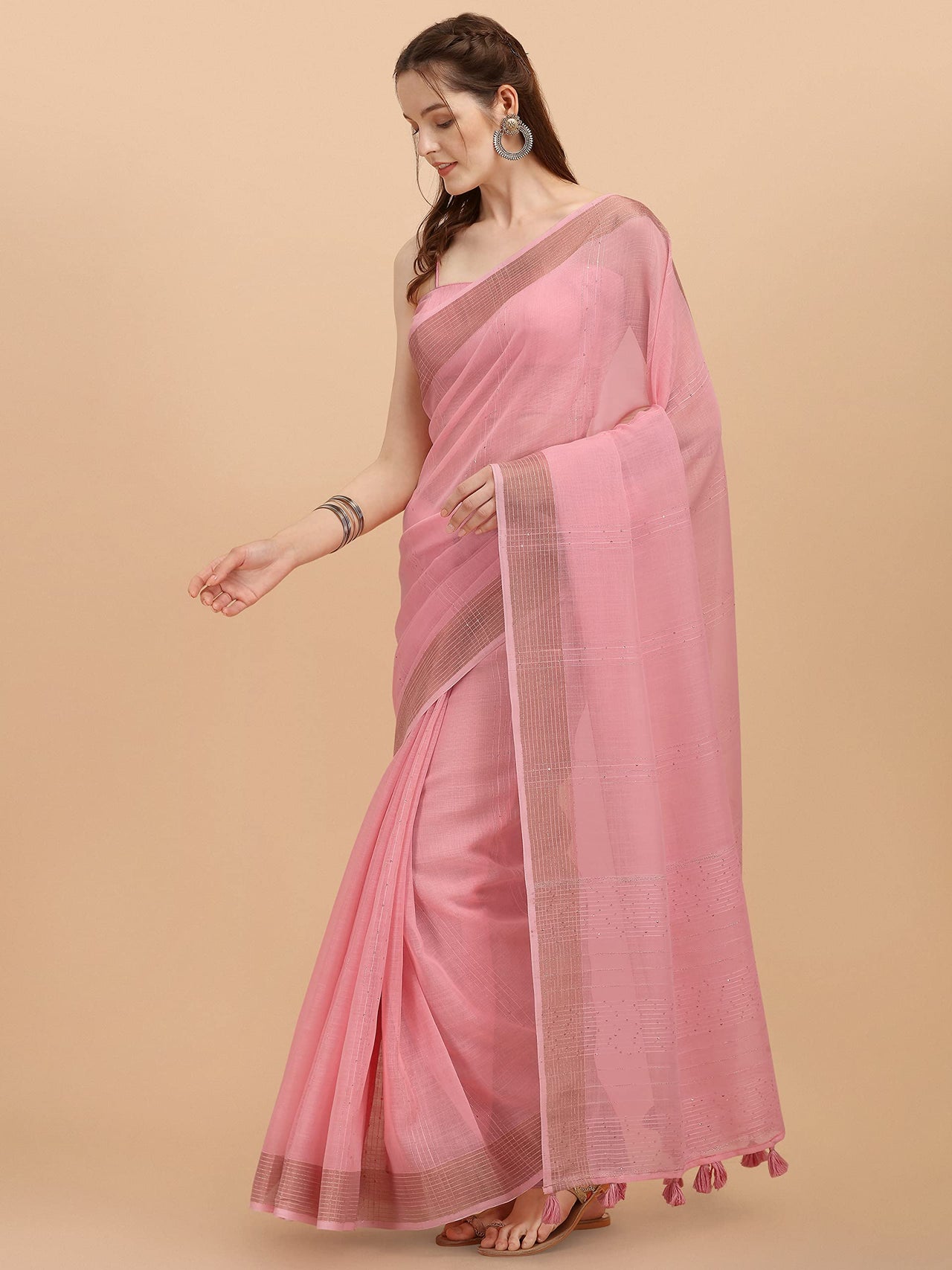 DUNGRANI Women's  Linen Saree With Blouse Piece