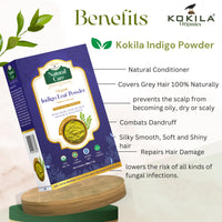 Kokila Indigo Powder 100% Naturals & Organic Hair Coloring, Protects hair from Damage, Dark Brown Color - 1 Box (2 Pouches - 100Gm each) 200Gm