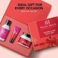 Botanic Hearth Gift Hamper | Hibiscus Body Scrub 60g + Raspberry Lip Balm 10g + British Rose Body Wash 50ml | Glow & Go Kit | Pampering Gift | Gift Set for Women | Gift Set for Birthday, Valentine's, Anniversary, Rakhi & Special Occasions | Special Editio