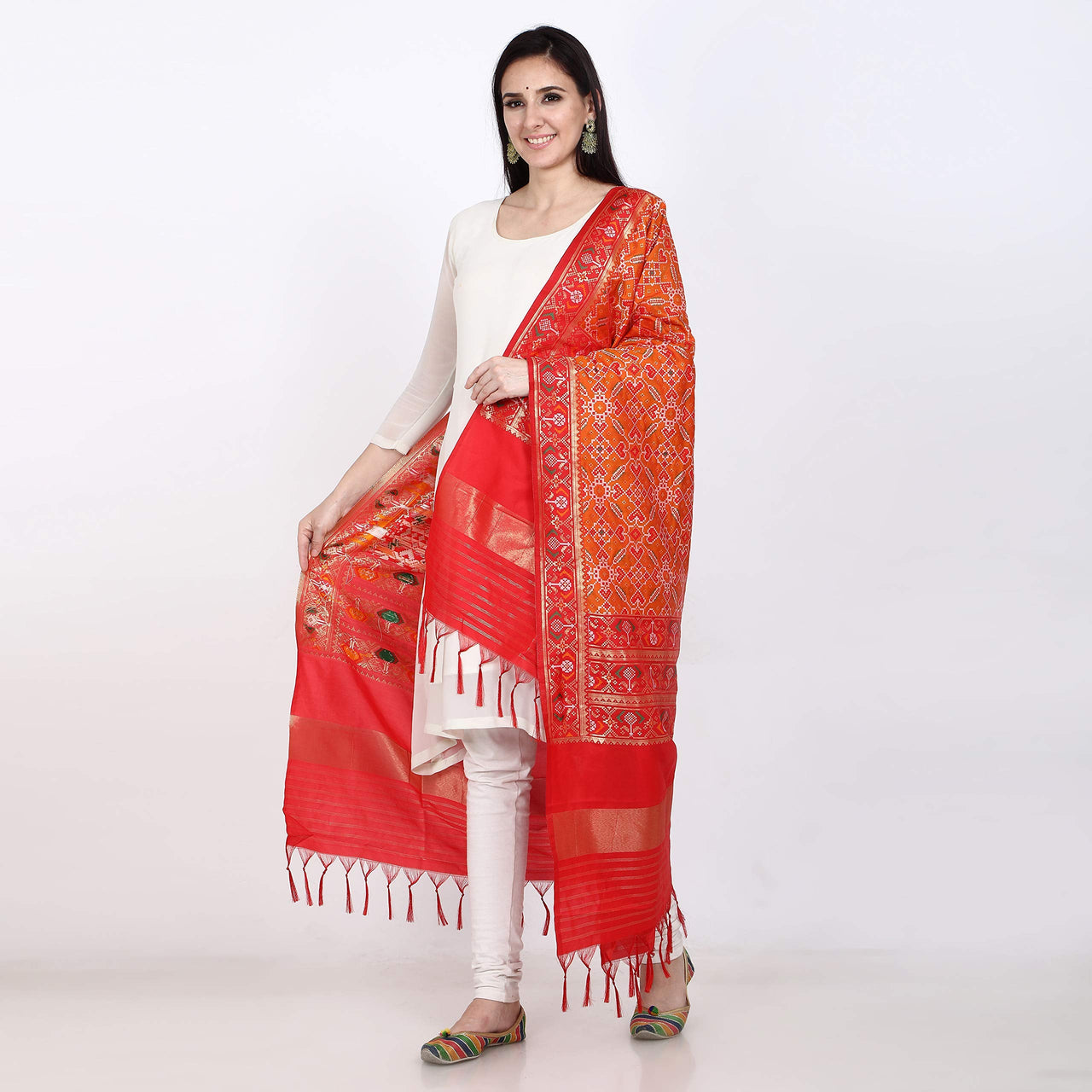 KAPAAHA Women's  Woven Silk Blend Patola Dupatta/Chunni