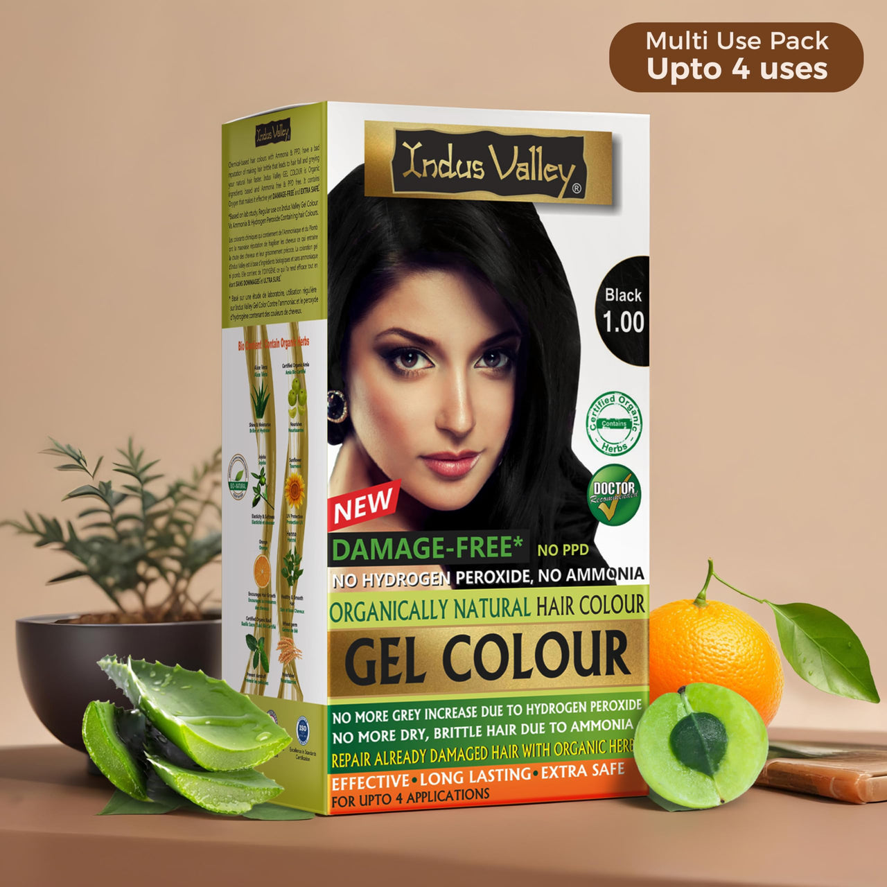 INDUS VALLEY Natural Damage Free Gel Black Colour With Colour Protection Shampoo (200 ml) + Hair Ultima Spa (175 ml)