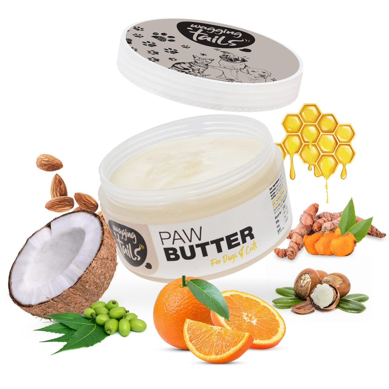 Wagging Tails Paw Butter for Dogs & Cats | Moisturizes, Heals & Repairs Dry & Cracked Paws, Elbows & Itchy Nose | Lick Safe Paw Balm (50 g) (Pack of 1)