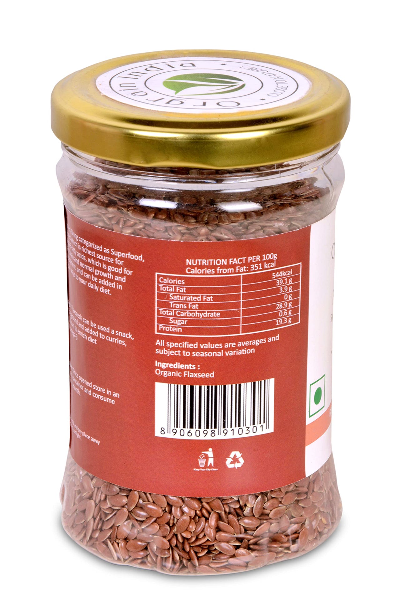 Orgrain India Certified Organic Flax Seeds 600g (Pack of 4 * 150g) for Eating and Weight Loss, Rich in Omega | Company-Owned Farmlands