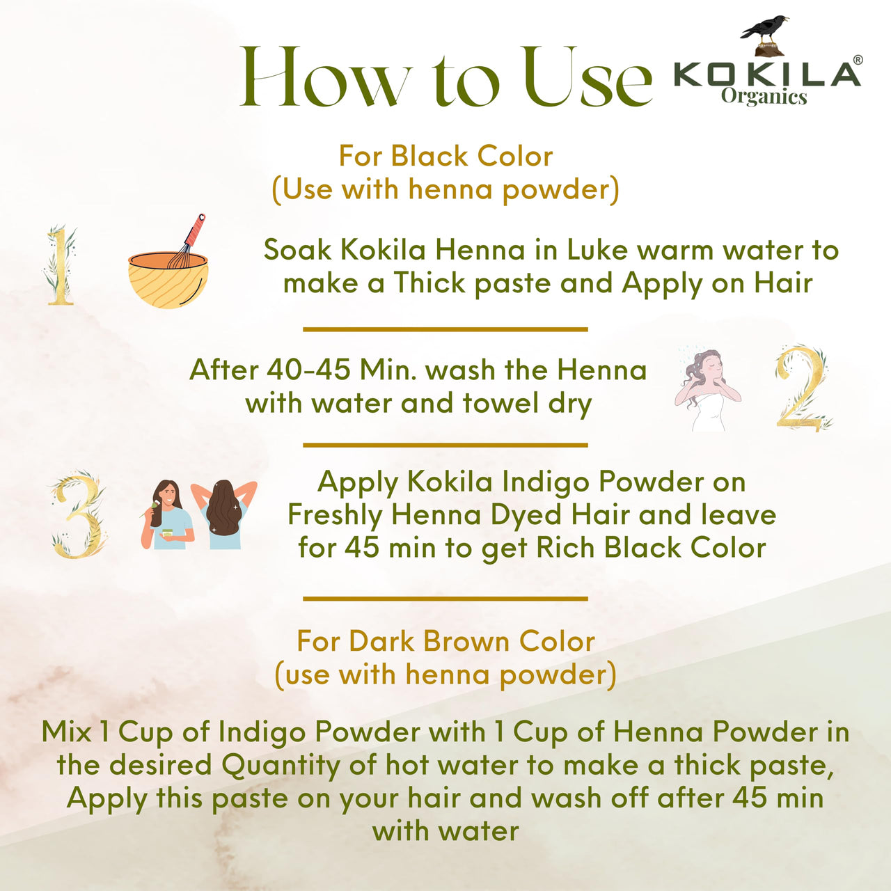 Kokila Indigo Powder 100% Naturals & Organic Hair Coloring, Protects hair from Damage, Dark Brown Color - 1 Box (2 Pouches - 100Gm each) 200Gm