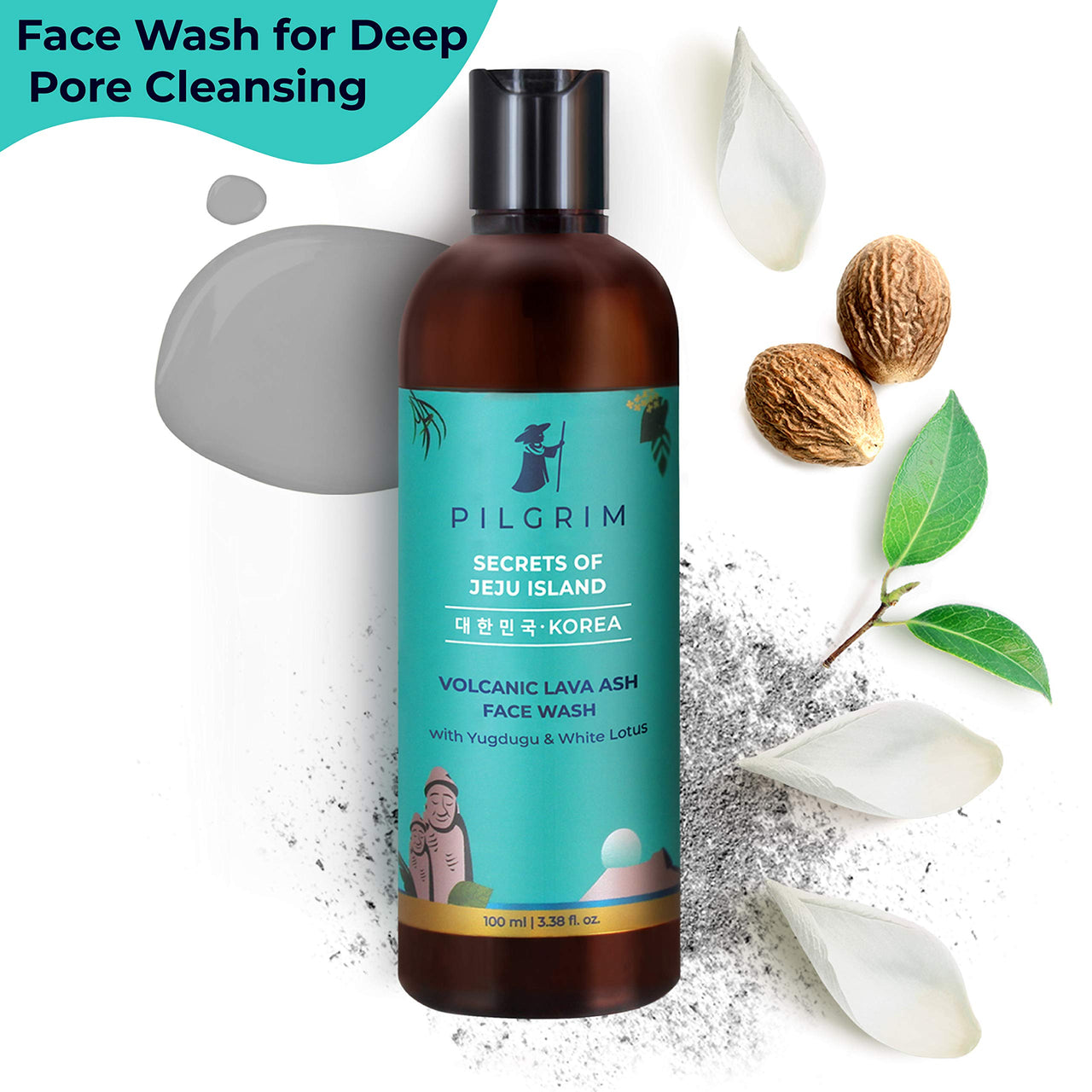 Pilgrim Volcanic Lava Ash Mild Face Wash Cleanser Pack of 2 (100ml x 100ml) for Deep Pore Cleansing, Oil Control, Pollution Defence,Dry, Oily and Acne Skin, Korean Beauty