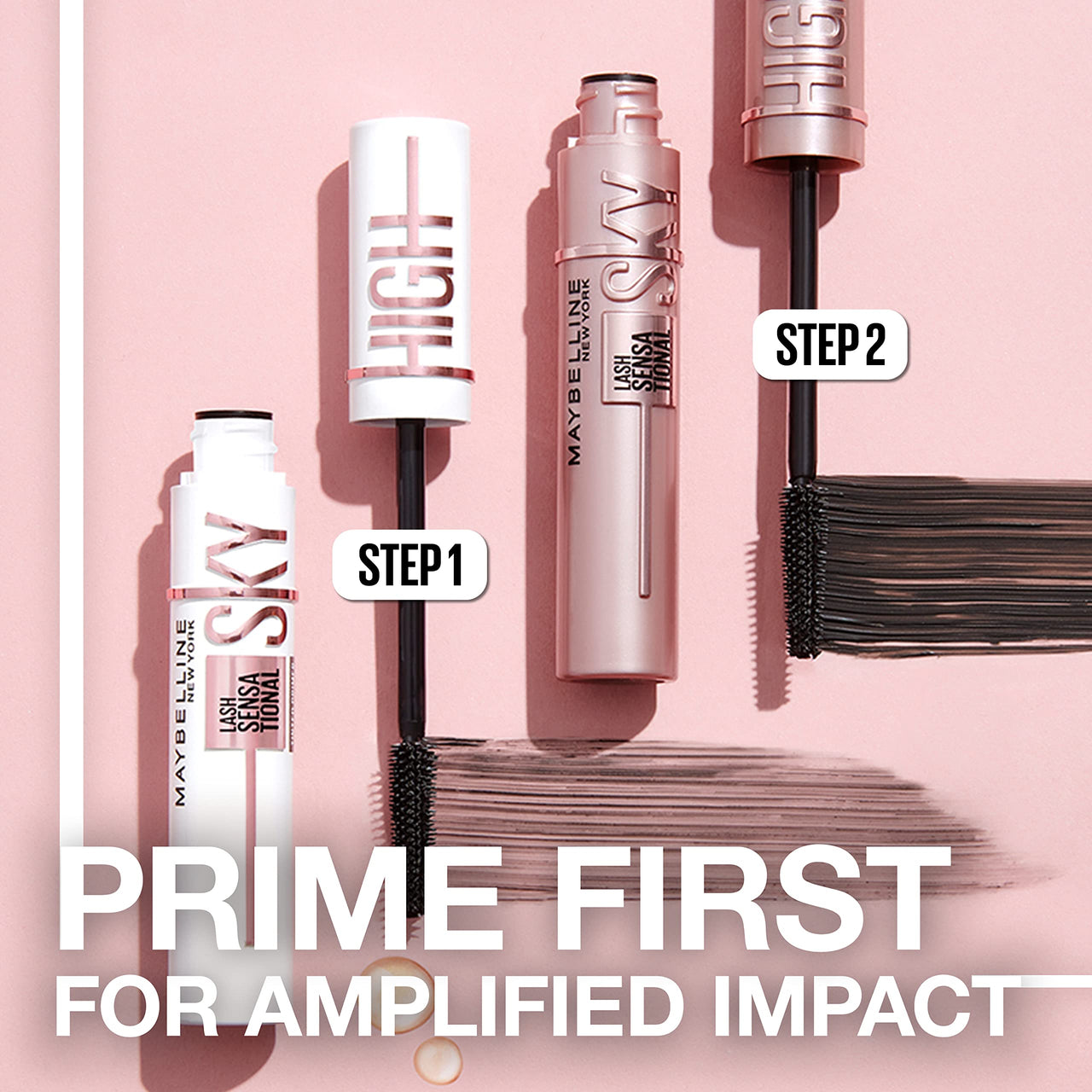 Maybelline New York Waterproof Mascara, Lengthening & Volumizing Mascara, With Bamboo Extract & Fibres, Lash Sensational Sky High, Very Black, 6ml (Pack of 2)