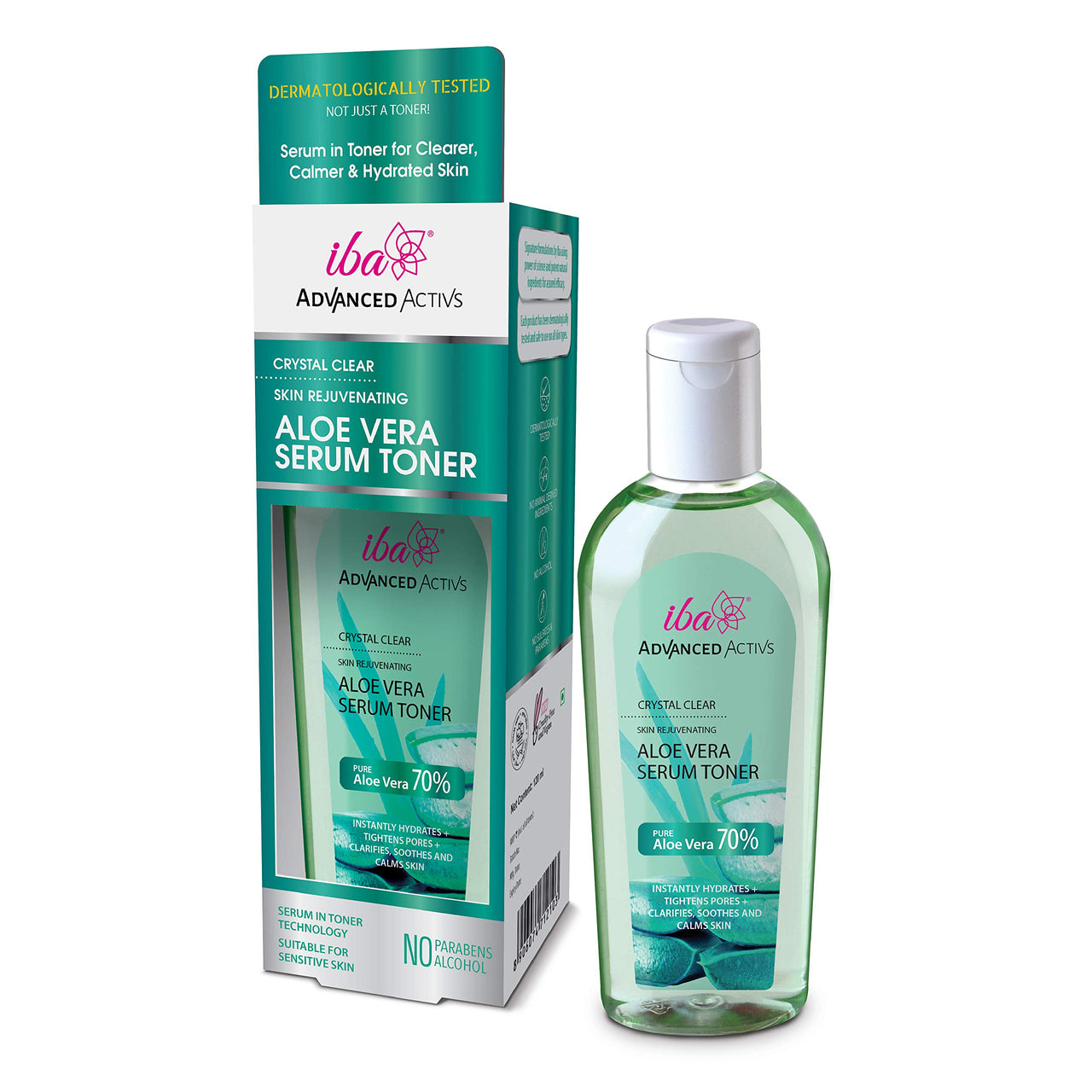 Iba Advanced Activs Crystal Clear Aloe Vera Serum Toner, 120 ml | Pore Tightening | Ultra Hydrating | Dermatologically Tested | Halal Certified & Vegan