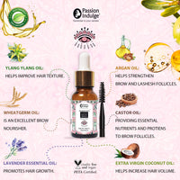 Passion Indulge Eye Lash Brow Serum for Eyebrow and Eyelashes with Castor, Argan, Ylang Ylang and Lavender Oil - 10ml | Growth of Eyebrow and Eyelashes | Maintain the Thickness, White, 50 g