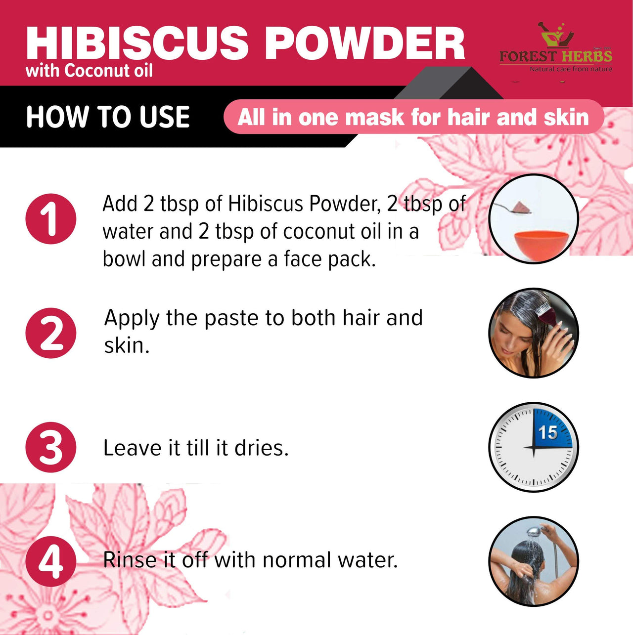 The Forest Herbs Natural Care From Nature Pure Hibiscus Flower Powder 200g (Pack Of 1) | Ideal for Hair pack, Face pack, Eating, and Hibiscus tea | Gudhal Ka Phool Powder | 100% Pure and Natural, No Preservatives