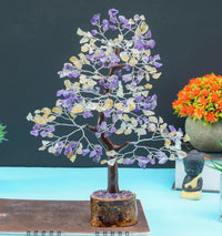 Amethyst & Citrine Crystal Tree of Life - Chakra Tree for Positive Energy, Handmade Gemstone Tree - Feng Shui Decor, Good Luck Money Tree Bonsai - Healing Crystals, Decoration Ornament, Spiritual Gift Amethyst + Citrine (Silver Wire)