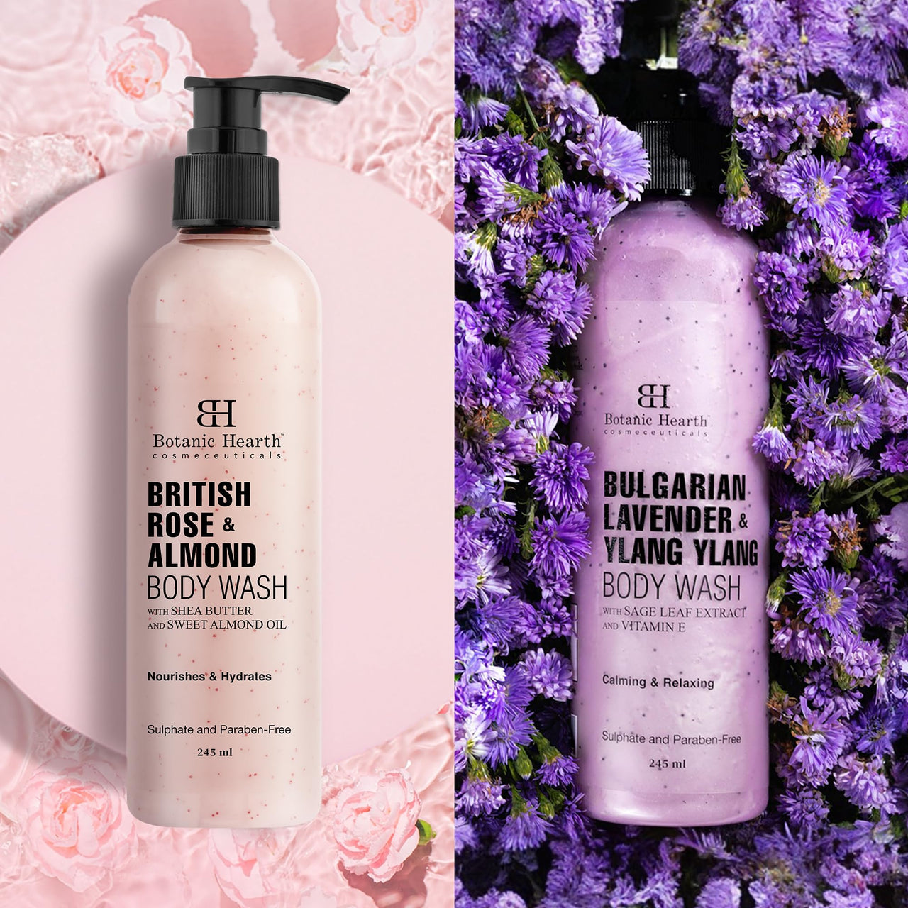 Botanic Hearth British Rose and Bulgarian Lavender Body Wash Shower Gel – Pack of 2 (245 ml Each) – Sulfate & Paraben Free – for Men & Women