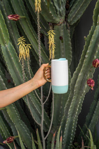 Ello Jane 18oz Ceramic Travel Mug with Handle, Splash-Resistant Slider Lid and Built-in Coaster, Perfect for Coffee and Tea, BPA Free, Dishwasher Safe Yucca