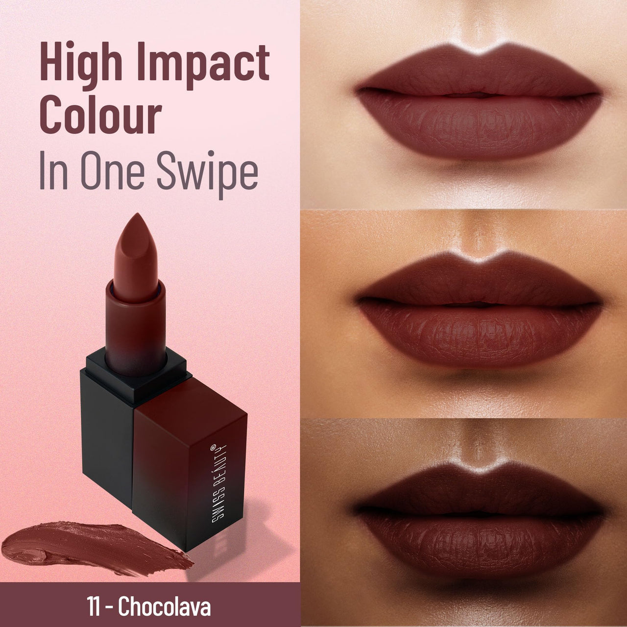 Swiss Beauty Hd Matte Pigmented Smudge Proof Lipstick | Creamy Matte Long Stay Lipstick | Chocolave, 3.4g