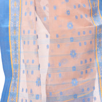 dB DESH BIDESH Women`s Traditional Bengal Phulkoli Woven Design Pure Handloom Cotton Saree Without Blouse Piece White Red