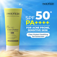 THE SOLVED SKIN Clear Protect SPF 50+ PA++++ Sunscreen for Acne Prone Skin with Advanced Encapsulated UV Tech |Oily Sensitive Skin | Ultra-Light Cooling Gel | No White Cast Broad Spectrum UVA/UVB 50ml