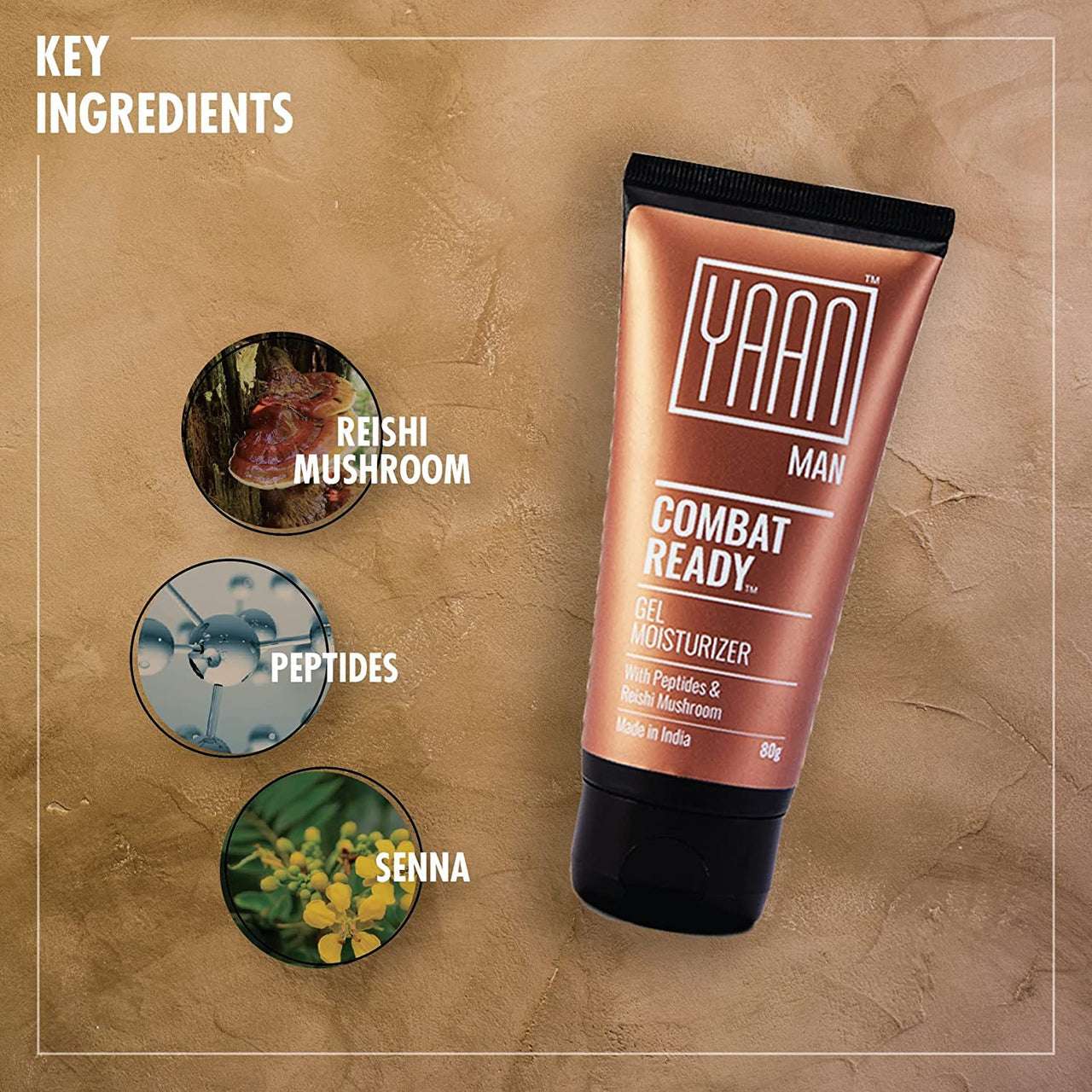 Yaan Man Gel Moisturizer for Men, 80g | Anti-Ageing & Anti-Pollution | Hydrating and Light Weight, Non Sticky | With Peptides and Reshi Mushroom