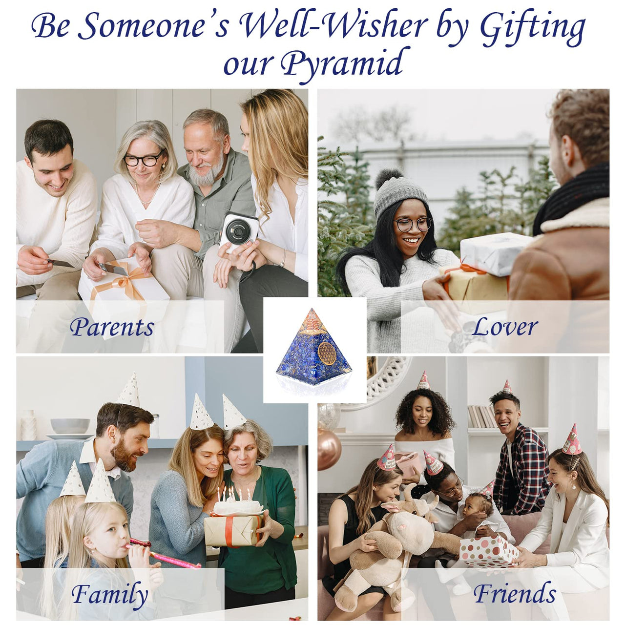 Orgone Pyramid | Lapis Lazuli Orgonite Pyramid for Wisdom, Harmony, Honesty & Self-Awareness | Healing Crystal Gemstone Pyramid | Orgone Pyramid Crystal - Handmade In India