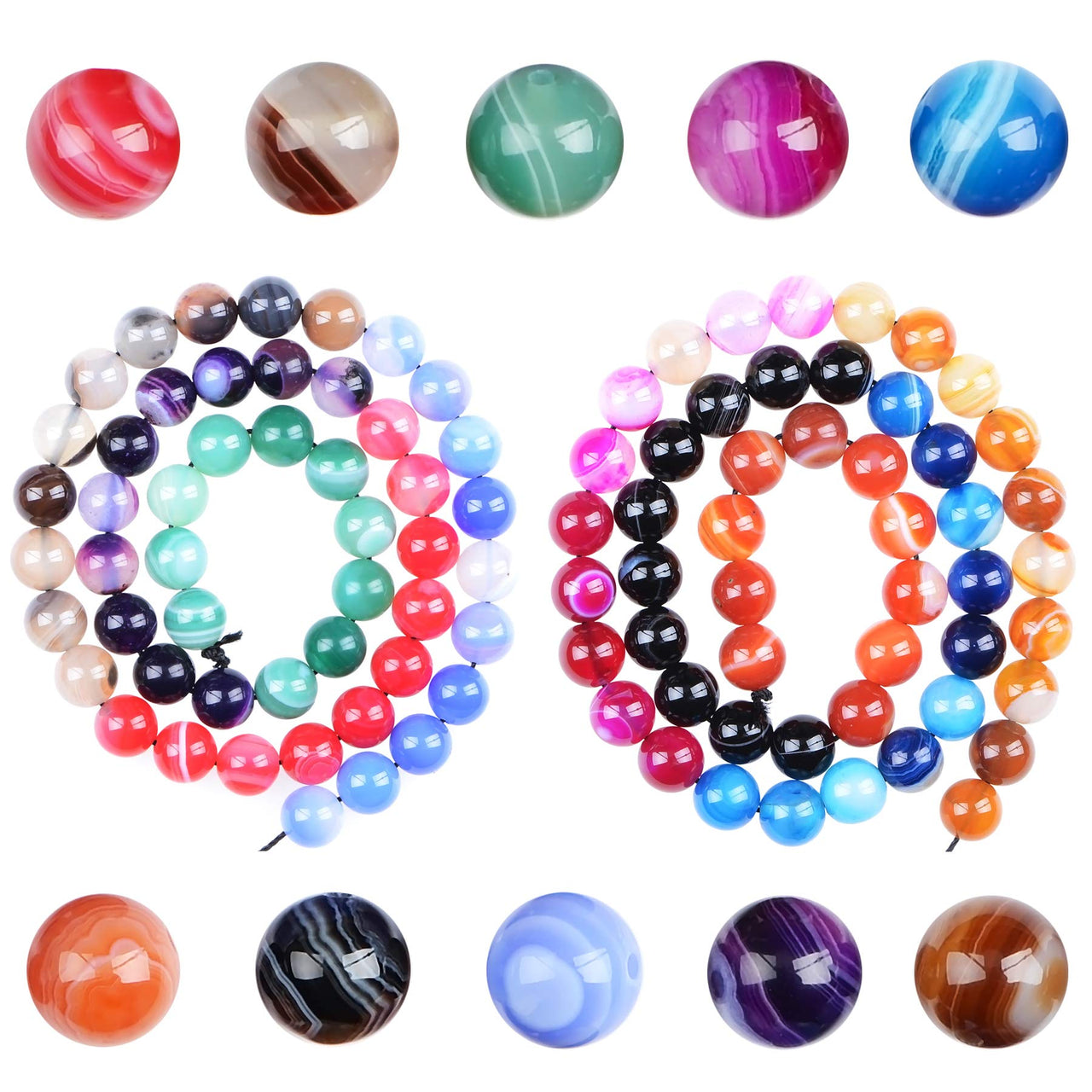 Massive Beads 100PCS 8MM Natural Crystal Beads Stripe Agate Gemstone Round Loose Energy Healing Beads with Free Crystal Stretch Cord for Jewelry Making (Stripe Agate, 8MM)