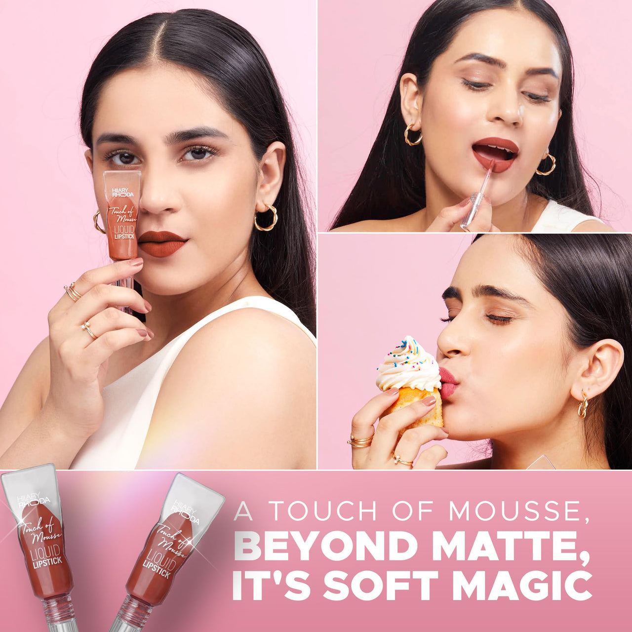 Hilary Rhoda Touch Of Mousse Lipstick | Matte Finish & Long Lasting | Infused with Vitamin E | Weightless & Liquid Lipstick with Mousse Finish | Smudge & Water Proof | Vegan - 5ml (Warm Mauve - Shade 04)