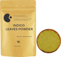 CARMEL ORGANICS Indigo Leaves Powder (800 Grams) – Natural Hair Colorant for Black/Brown Hair, Includes Gloves & Hair Cap, No Added Colors or Preservatives, Avuri Akulu, Indigofera