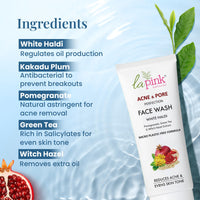 La Pink Acne & Pore Perfection Face Wash with White Haldi & Green Tea | For Acne Reduction & Even Skin Tone | 100% Microplastic Free & 100% Soap Free Formula | All Skin Types | 100ml