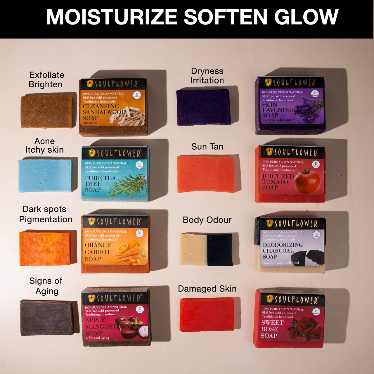 Soulflower Organic Soap Sampler Pack | Men & Women for Brightening, Refreshing, Exfoliating |100% Natural, Handmade, Pure, Vitamin E | Set of 10 (30g Each)