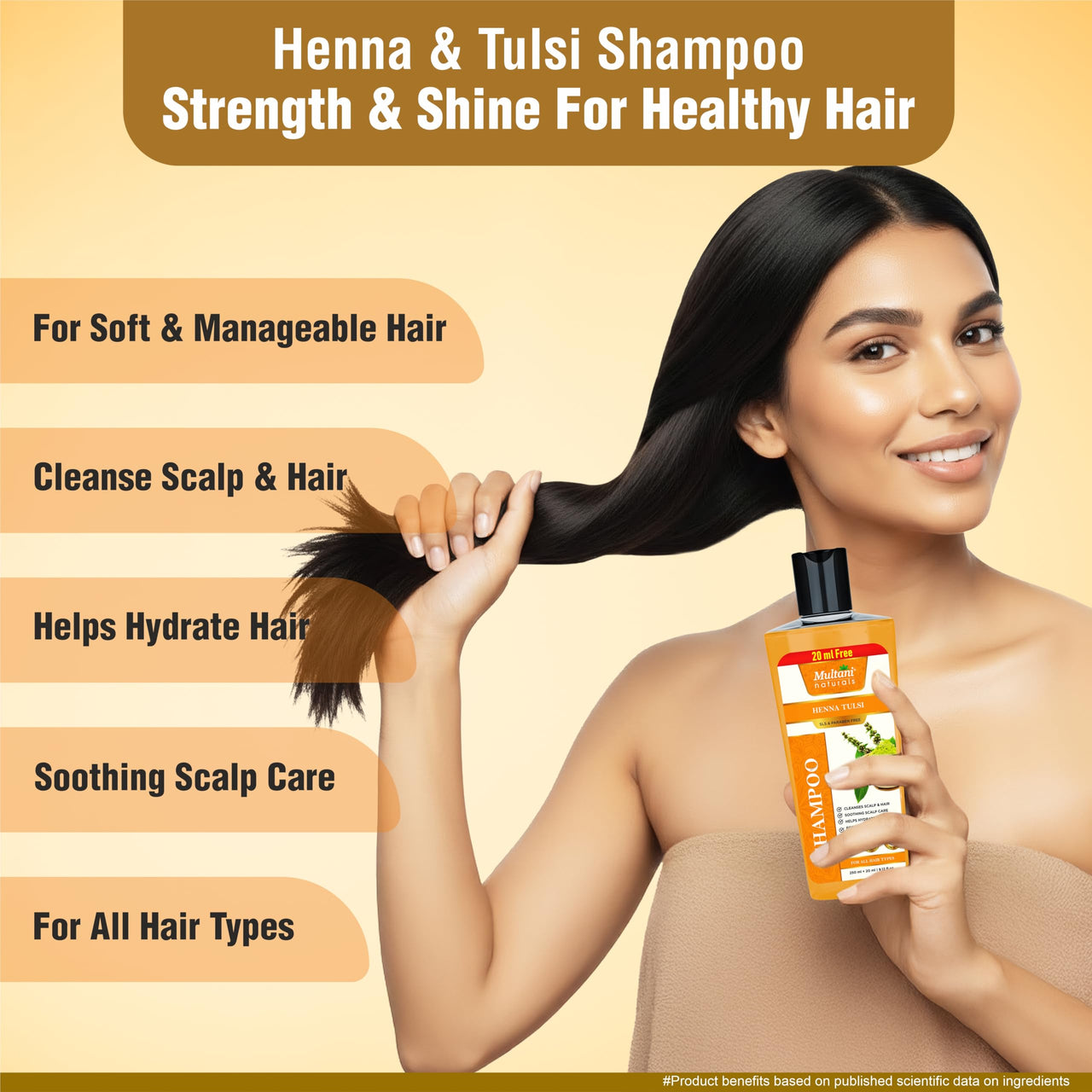 Multani Naturals Henna & Tulsi Shampoo (270 ml) | For Silkier & Denser Hair | Improves Scalp Health | For Hair Growth & Dandruff Control | SLS & Paraben Free | Dermatologically Tested