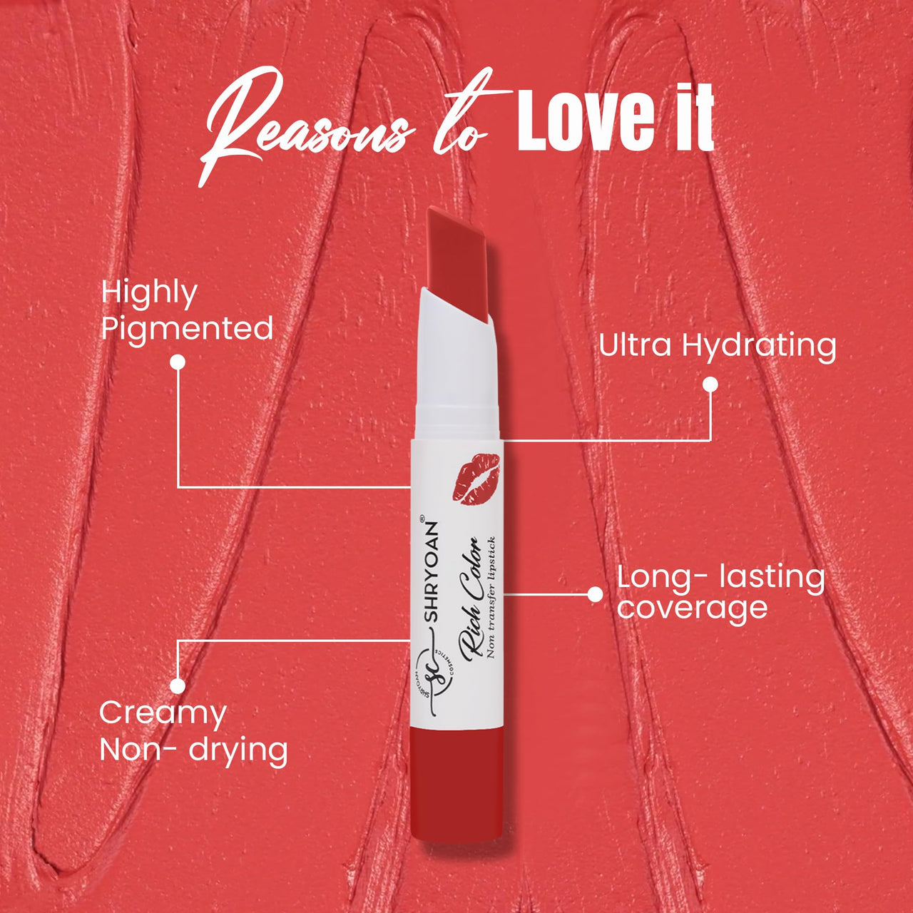 Shryoan Rich Color Non-Transfer Lipstick | Waterproof & Super Matte Finish | Long Stay Creamy Lipstick | Single Swipe Application (BERRY RUSH - 07)