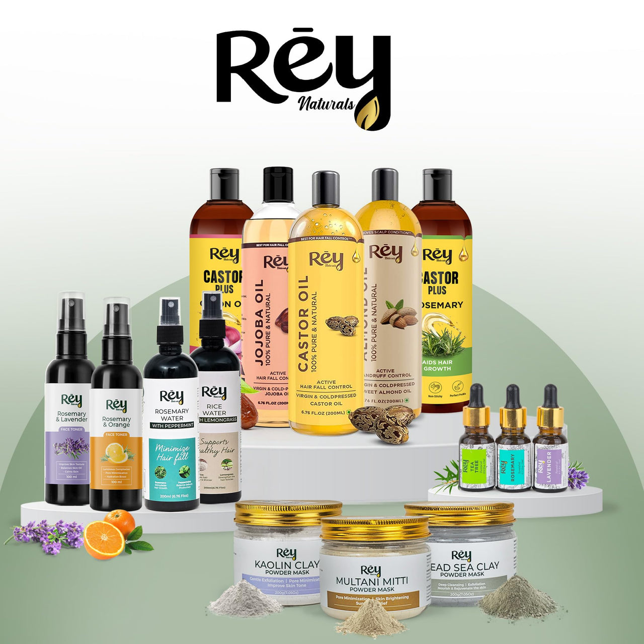 Rey Naturals Cold Pressed Castor Oil & Virgin Coconut Oil For Hair Growth - 200ml×2 | Coconut Oil For Skin Care | Castor Oil For Skin, Eyelashes & Eyebrows | Non Comedogenic Hair Oil For Hair Growth