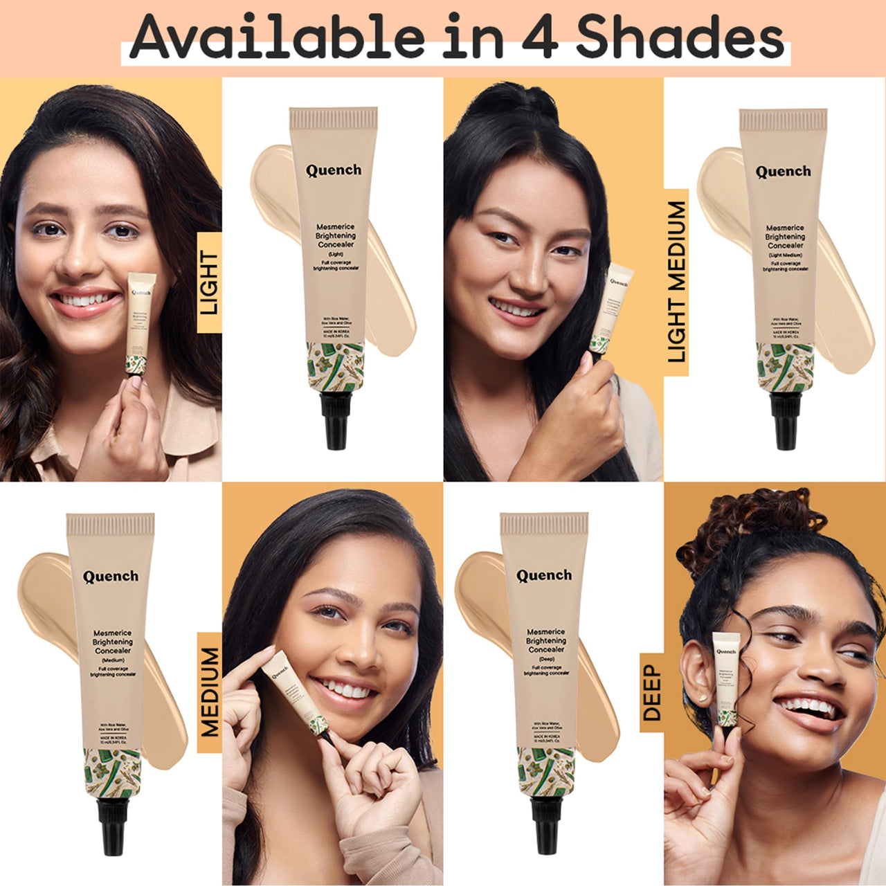 QUENCH BOTANICS Brightening Natural Cream Concealer With Rice Water & Aloe Vera | Conceals Dark Circles & Brightens Under Eyes All Skin| Made In Korea (Deep), 10Ml