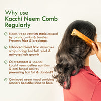 Nat Habit Kacchi Neem Wooden Comb, Soaked In 17 Herbs Neem, Castor & Coconut Oil For Multi-Actions Detangling, Frizz Control & Shine (Dual Tooth & Fine Tooth) Combo Pack of 2